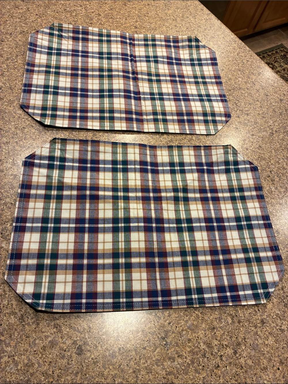 Longaberger Woven Traditions Plaid Fabric Placemats Set of 2 SMELLS MUSTY
